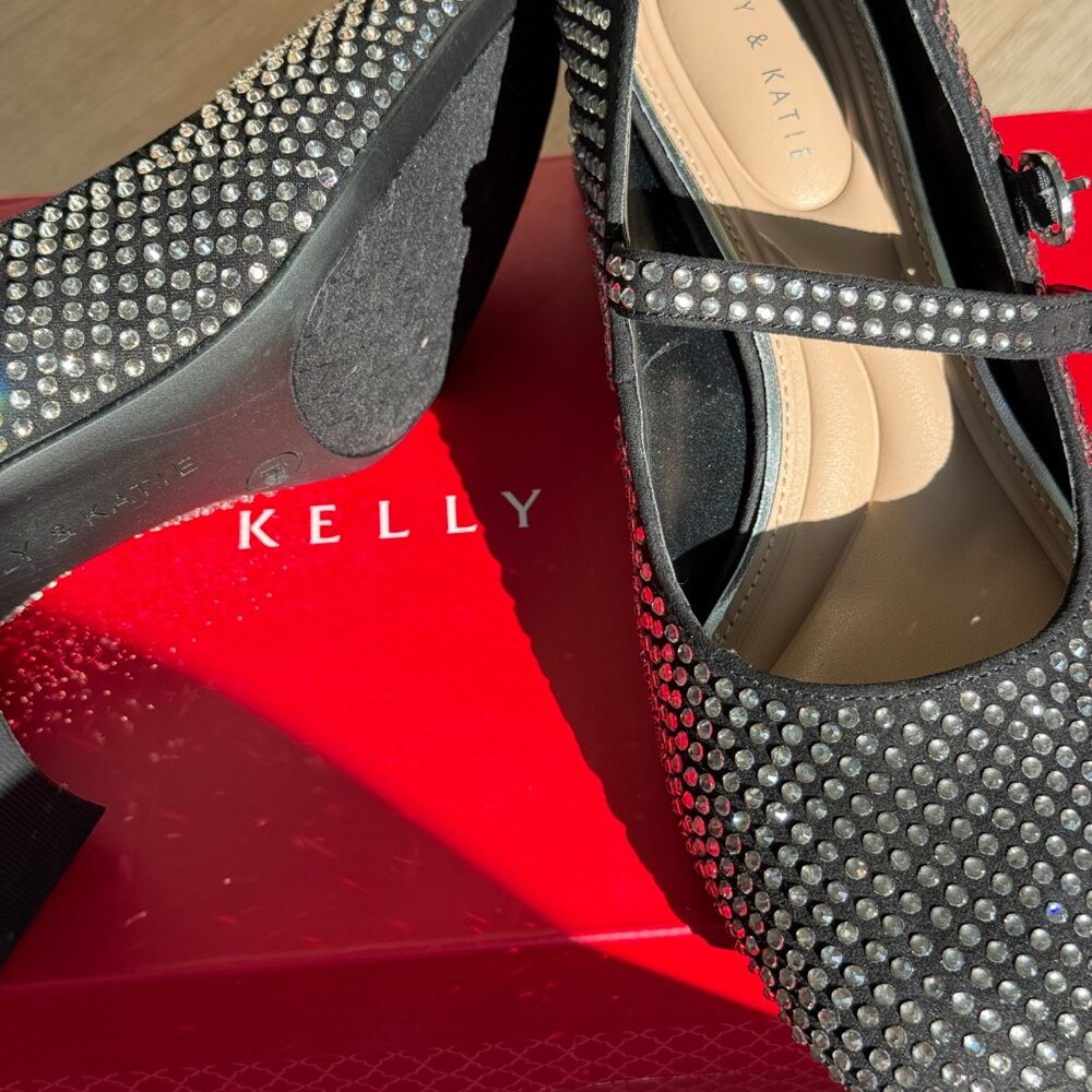 Embellished Black Mary Jane Pumps with Crystal Accents - Picture 7 of 13